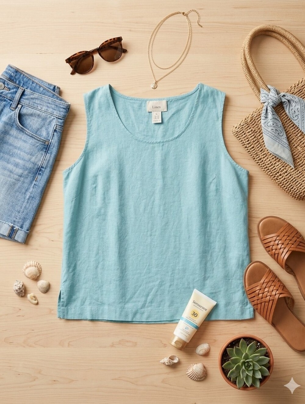 Susan Graver Sleeveless Linen Tank Top — Light Blue